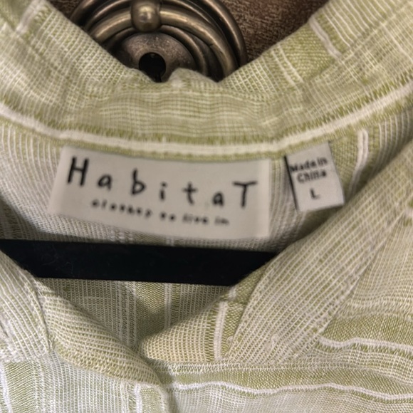 Habitat Contrast Striped Linen Button Front Blouse Top Womens L Lagenlook Beach - Picture 4 of 9